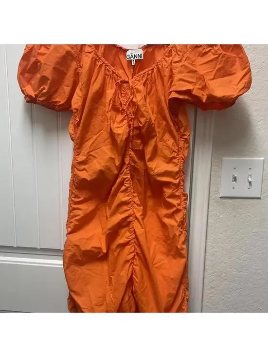 Ganni Orange Cotton-Poplin Mini Dress - Picture 3 of 8